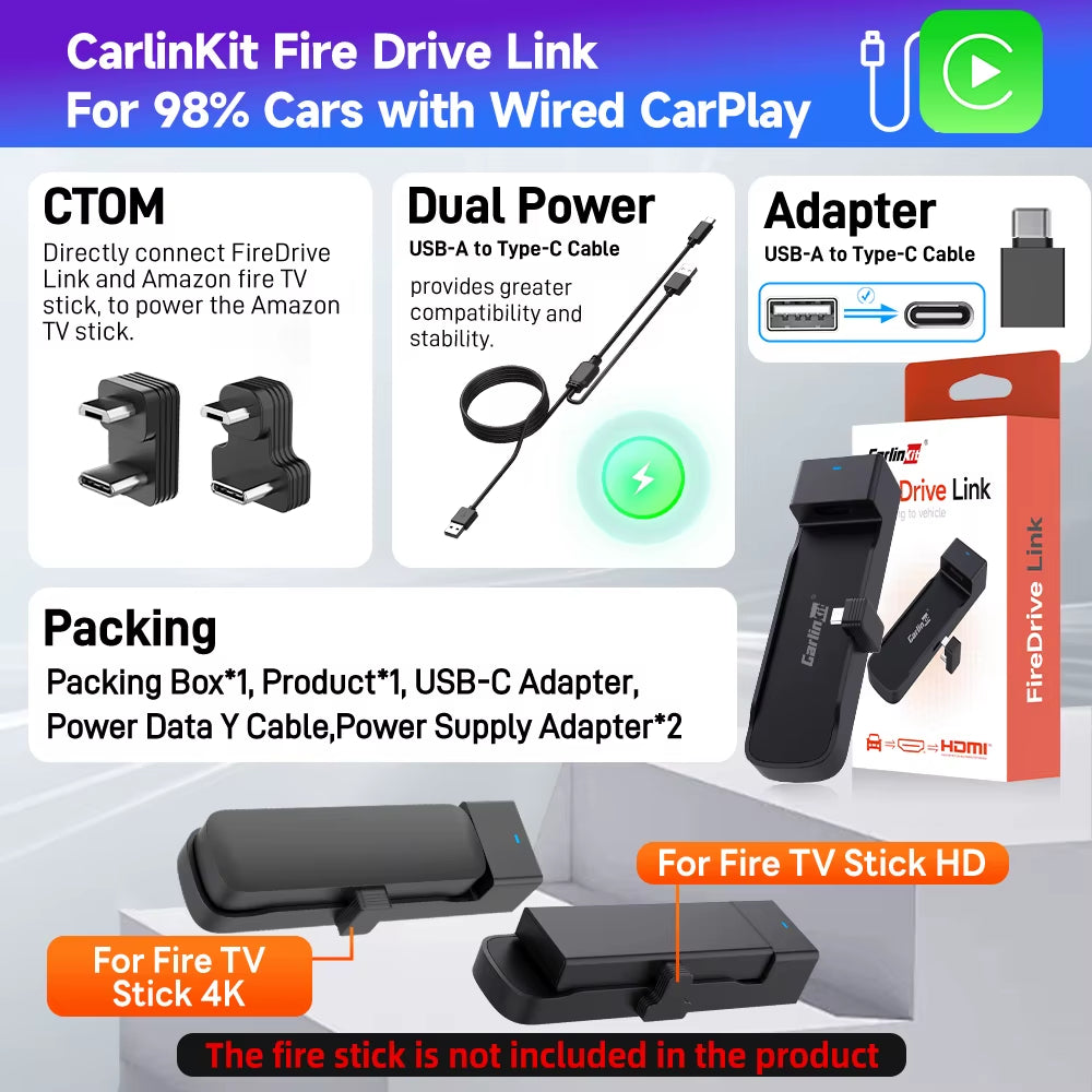Supports Fire TV Stick Converter TV Streaming Box HDMI Wireless Carplay TV Adapter for Fire TV Stick HD 4K Max Lite