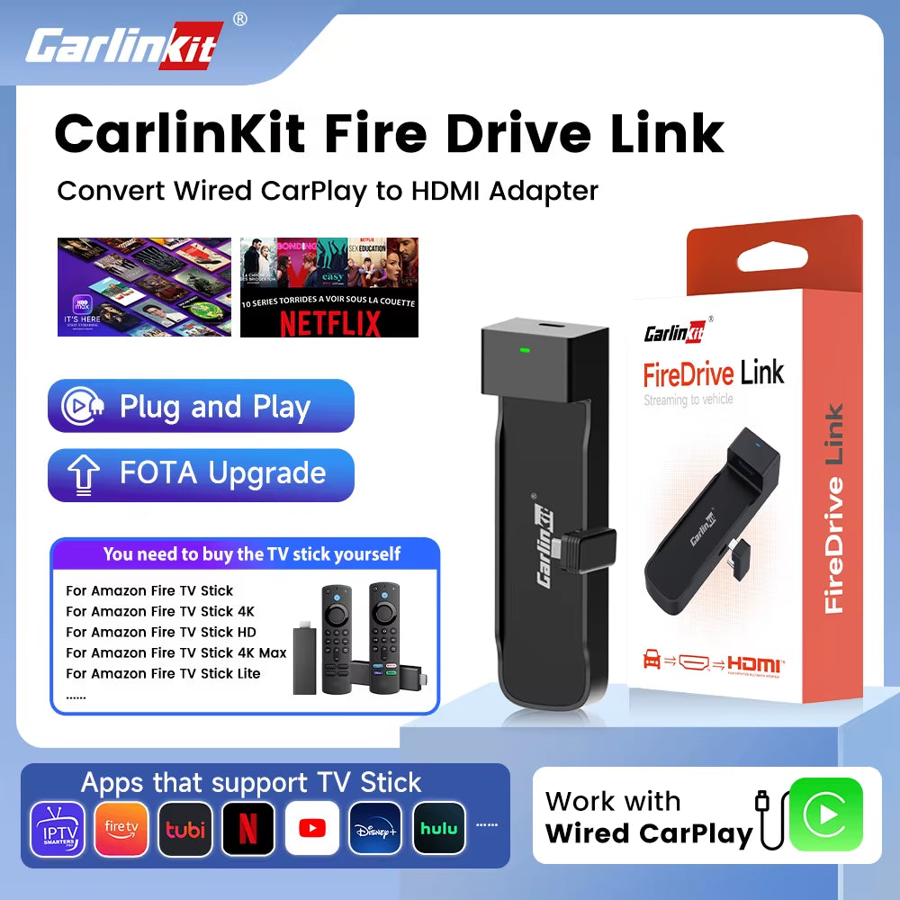Supports Fire TV Stick Converter TV Streaming Box HDMI Wireless Carplay TV Adapter for Fire TV Stick HD 4K Max Lite