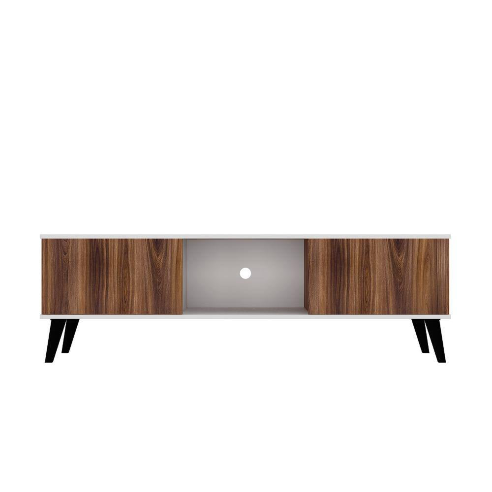 Saratoga 62.2 In. White and Nut Brown TV Stand Fits Tvs up to 60 In. with Storage Doors and Cable Management
