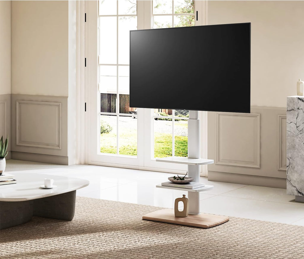 Floor TV Stand for 32 39 40 43 49 50 55 60 65 70 Inch Tvs, Modern TV Stands with Shelf for Living Room Bedroom, Height Adjustable Corner TV Stand White