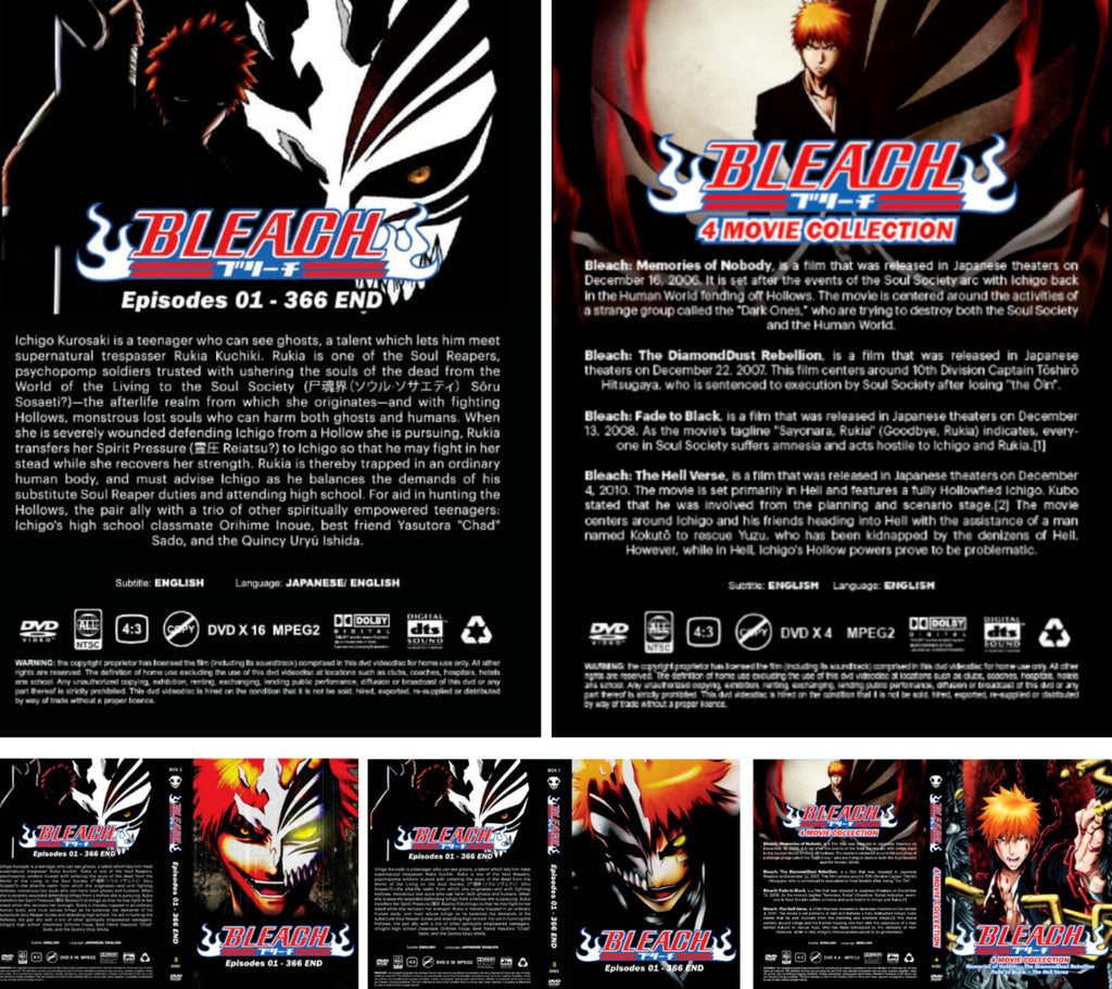 DVD Anime Bleach Complete Series Vol 1-366 + 4 Movies English DUBBED Box Set