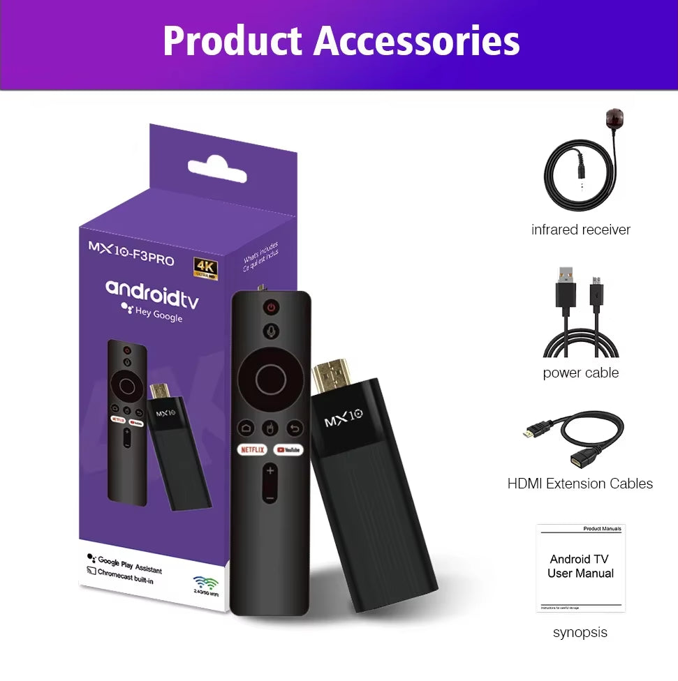 4K  F3 PRO TV Stick 4K Fire TV Stick TV Remote Control Android TV Stick Quad Core Firestick 4K