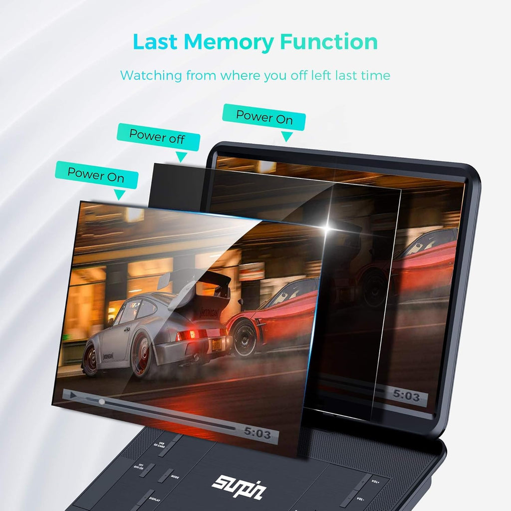 17.9" Portable DVD Player with 15.6" Large HD Swivel Screen, 6 Hours Rechargeable Battery CD Player Support AV In&Out/Usb/Sd Card/Sync TV, Region-Free DVD Player with Remote Controller, Black