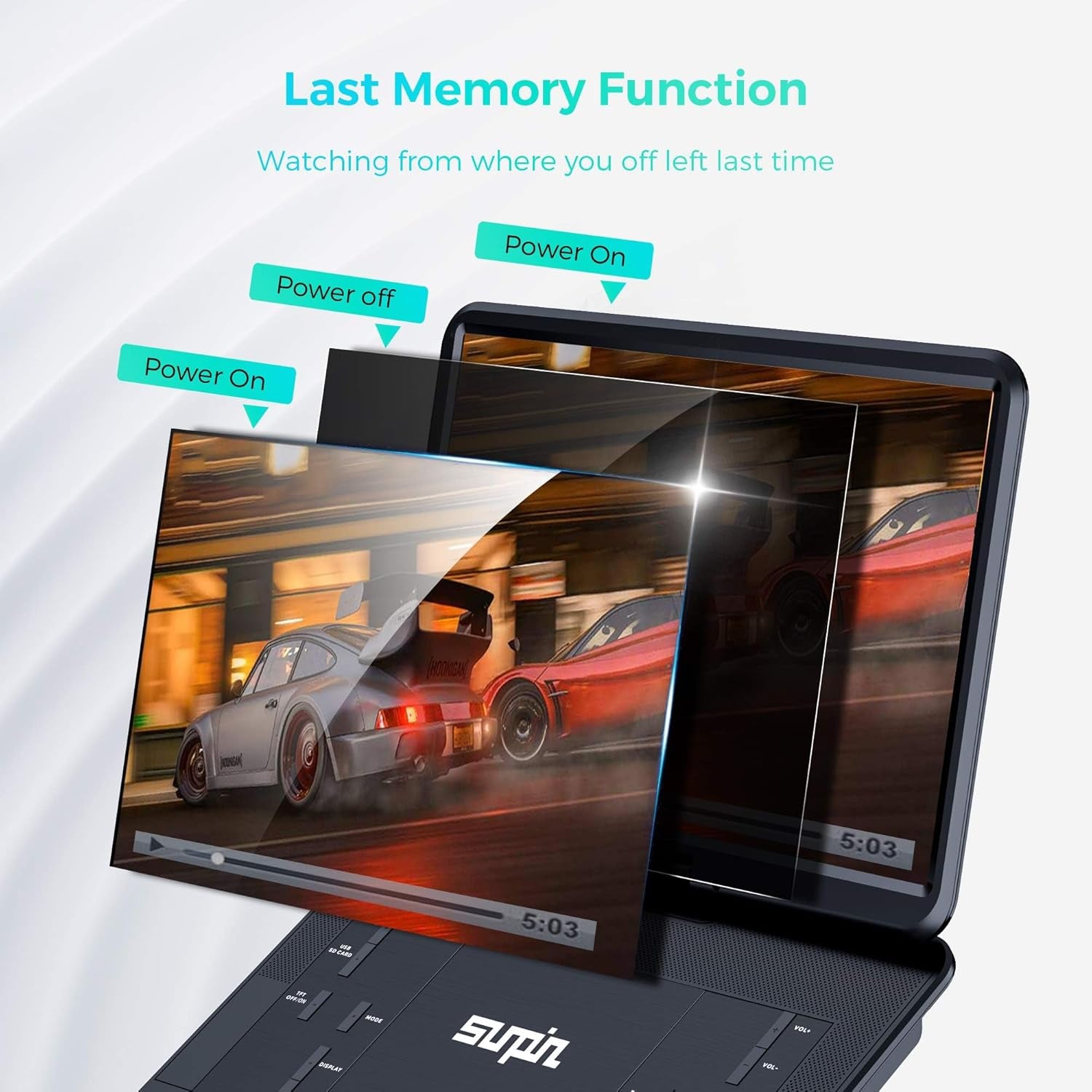 17.9" Portable DVD Player with 15.6" Large HD Swivel Screen, 6 Hours Rechargeable Battery CD Player Support AV In&Out/Usb/Sd Card/Sync TV, Region-Free DVD Player with Remote Controller, Black