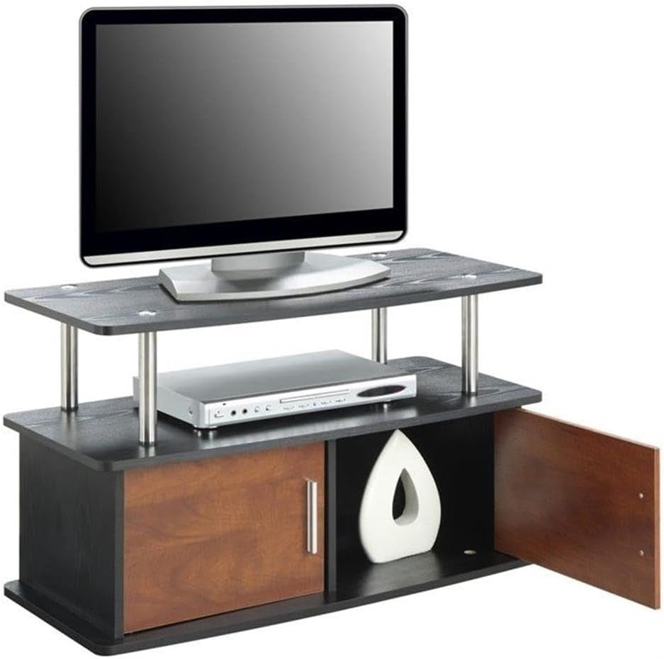 Easy Assembly 47" TV Stand Entertainment Console with 2 Storage Cabinets in Black/Cherry