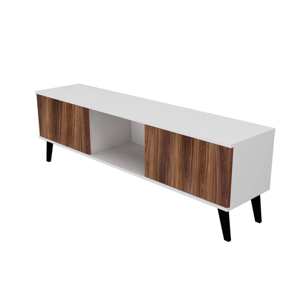 Saratoga 62.2 In. White and Nut Brown TV Stand Fits Tvs up to 60 In. with Storage Doors and Cable Management