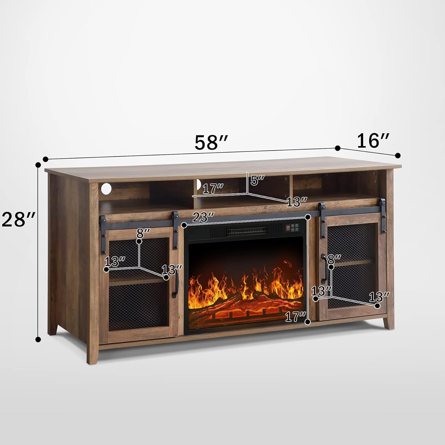 Fireplace TV Stand up to 65",Media Storage Electric Fireplace Tv Stands for Living Room (Rustic Oak)