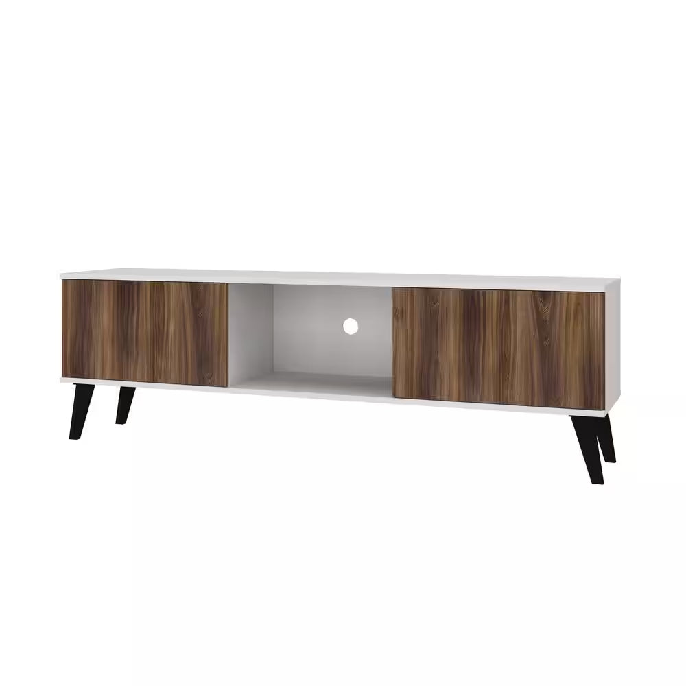 Saratoga 62.2 In. White and Nut Brown TV Stand Fits Tvs up to 60 In. with Storage Doors and Cable Management