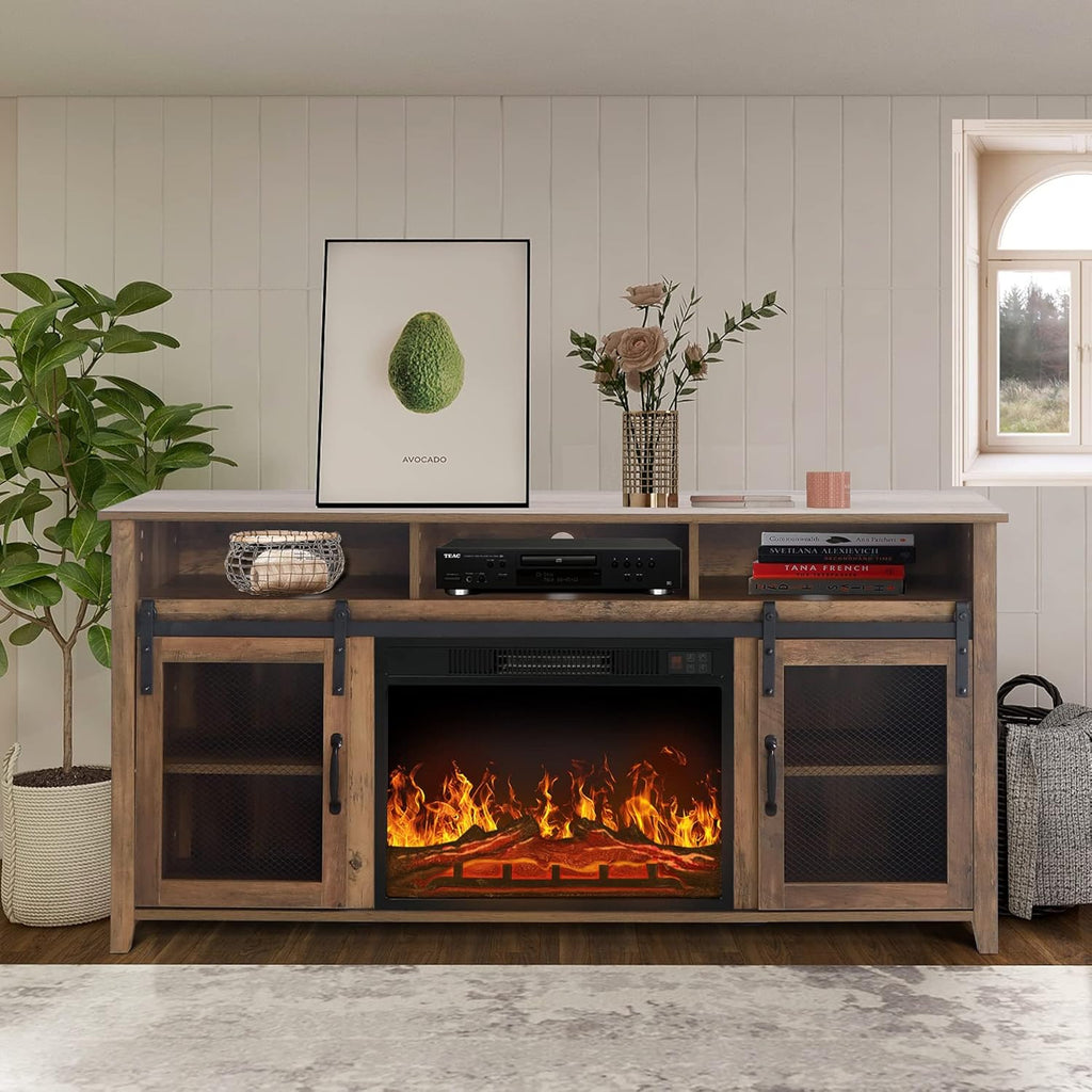 Fireplace TV Stand up to 65",Media Storage Electric Fireplace Tv Stands for Living Room (Rustic Oak)