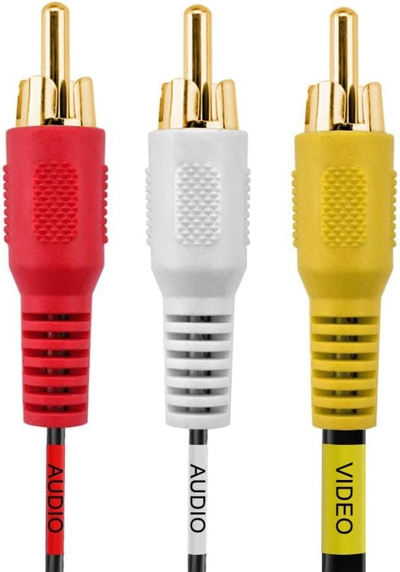 - 3 RCA Cable 6 Feet Composite Three RCA Male to Male Audio Video Cables A/V Gold Plated Triple Plug to Plug Cord for VHS/DVD Players, Tvs