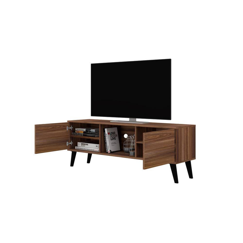 Saratoga 53.15 In. Nut Brown TV Stand Fits Tvs up to 50 In. with Storage Doors and Cable Management