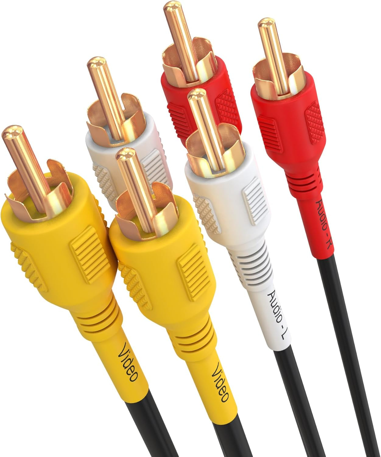 - 3 RCA Cable 6 Feet Composite Three RCA Male to Male Audio Video Cables A/V Gold Plated Triple Plug to Plug Cord for VHS/DVD Players, Tvs