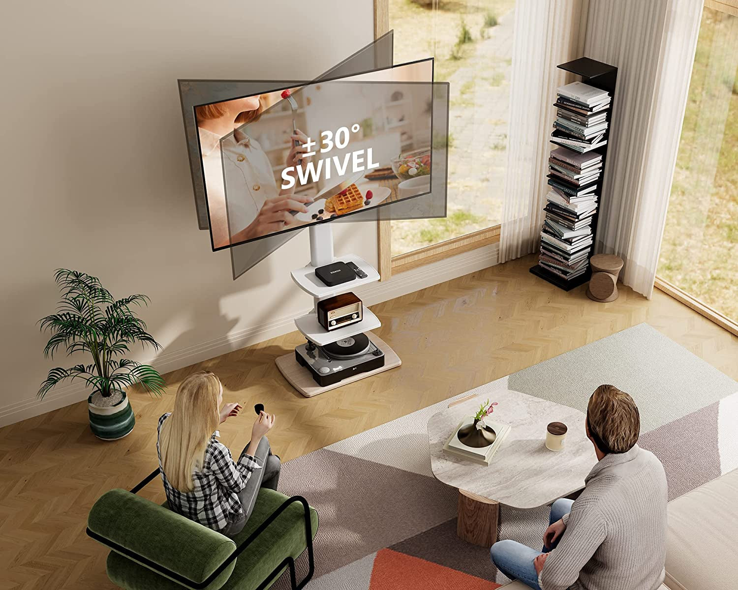 Floor TV Stand for 32 39 40 43 49 50 55 60 65 70 Inch Tvs, Modern TV Stands with Shelf for Living Room Bedroom, Height Adjustable Corner TV Stand White
