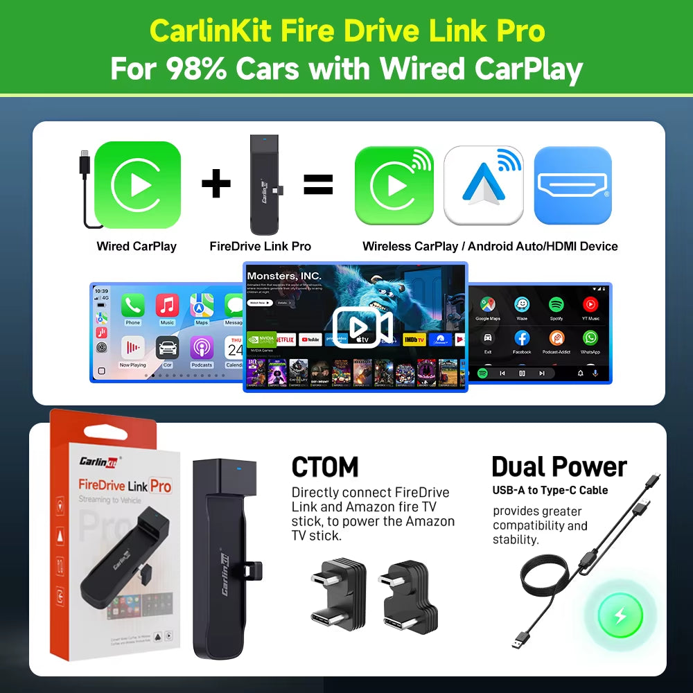Supports Fire TV Stick Converter TV Streaming Box HDMI Wireless Carplay TV Adapter for Fire TV Stick HD 4K Max Lite