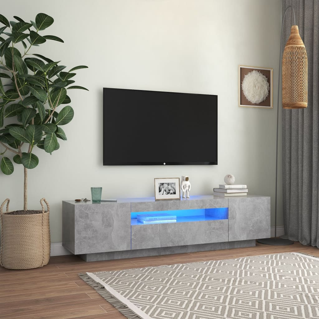 TV Cabinet with LED Lights Concrete Gray 63"X14"X16"