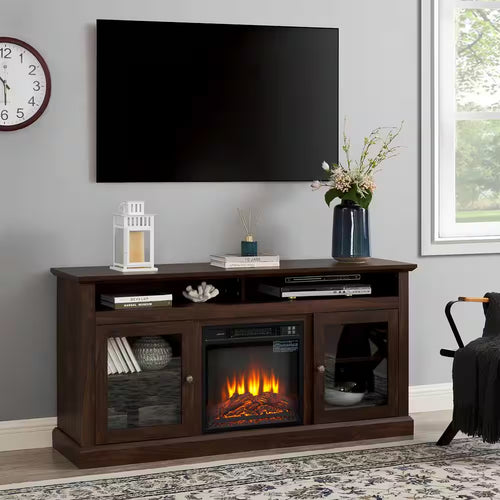 60 In. Freestanding Electric Fireplace TV Stand in Brown
