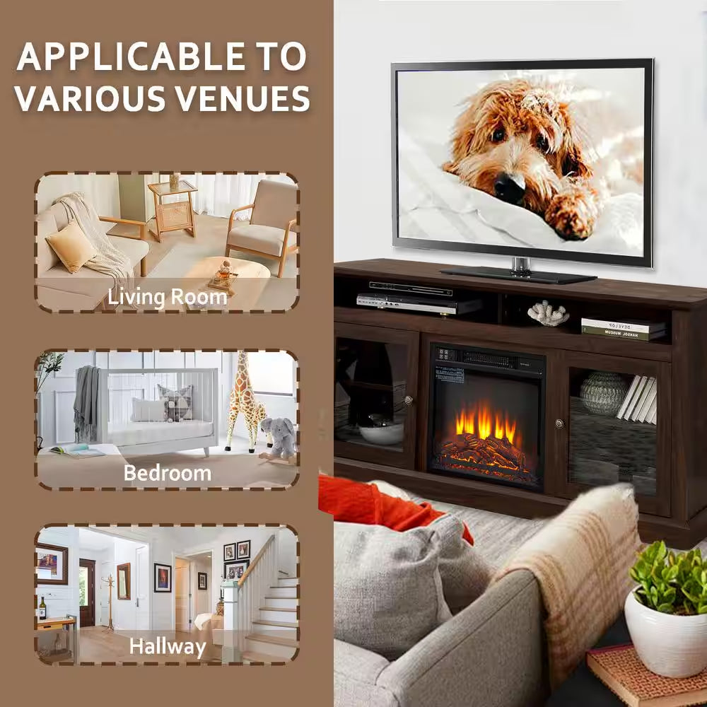 60 In. Freestanding Electric Fireplace TV Stand in Brown