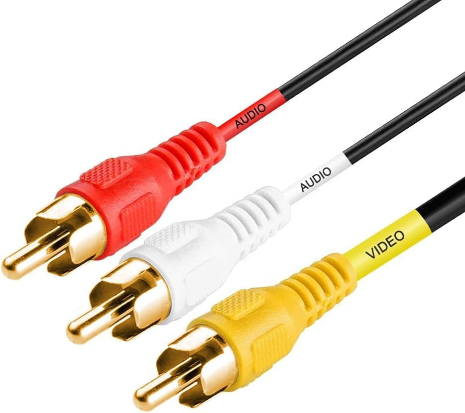 - 3 RCA Cable 6 Feet Composite Three RCA Male to Male Audio Video Cables A/V Gold Plated Triple Plug to Plug Cord for VHS/DVD Players, Tvs