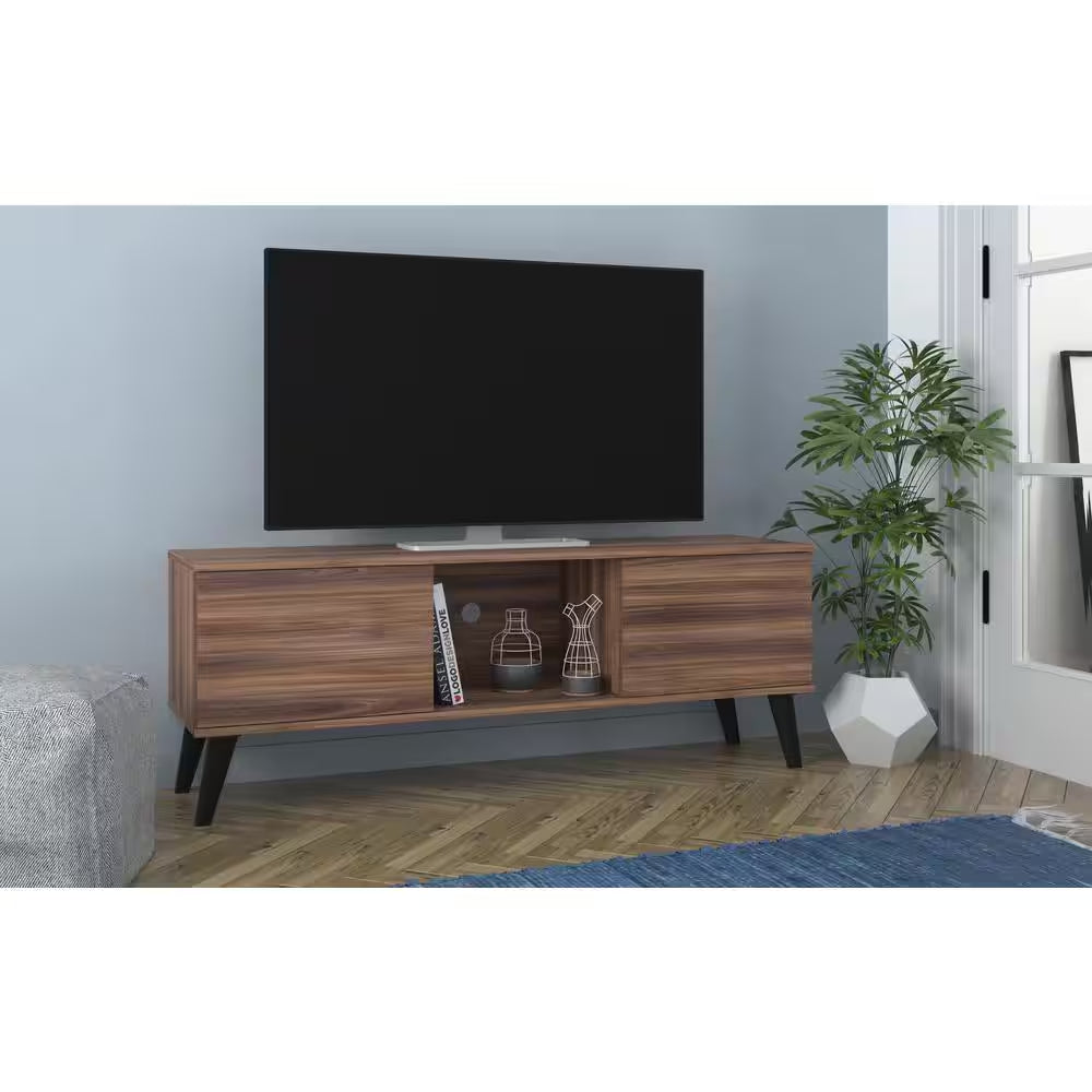 Saratoga 53.15 In. Nut Brown TV Stand Fits Tvs up to 50 In. with Storage Doors and Cable Management