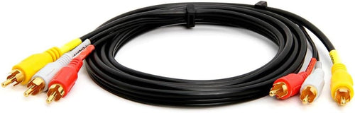 - 3 RCA Cable 6 Feet Composite Three RCA Male to Male Audio Video Cables A/V Gold Plated Triple Plug to Plug Cord for VHS/DVD Players, Tvs