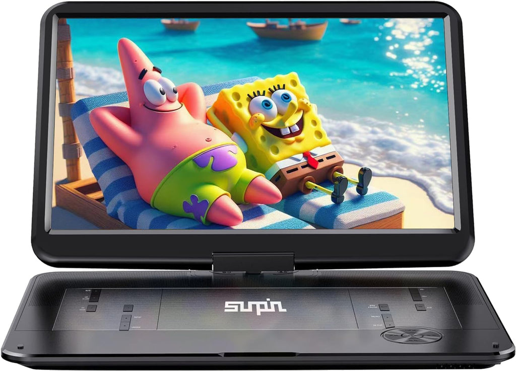 17.9" Portable DVD Player with 15.6" Large HD Swivel Screen, 6 Hours Rechargeable Battery CD Player Support AV In&Out/Usb/Sd Card/Sync TV, Region-Free DVD Player with Remote Controller, Black