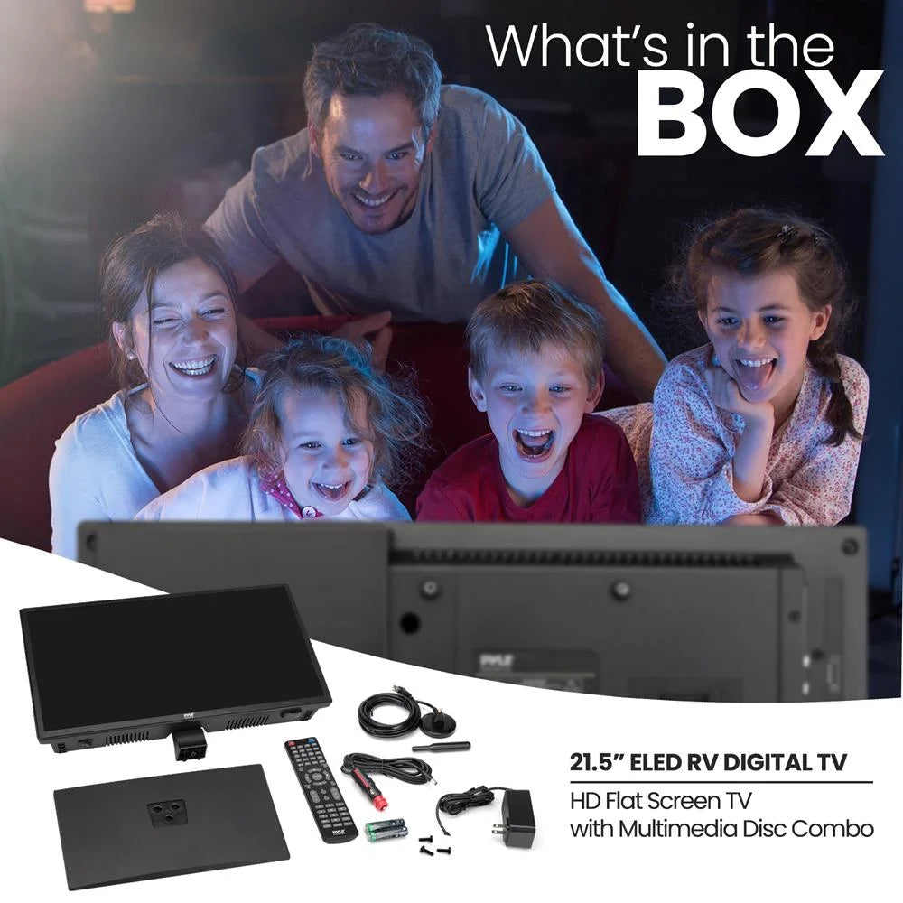 21.5 Inch 1080P LED RV Television Slim Flat Screen Monitor FHD Small TV 12/24 Volt Car Adapter