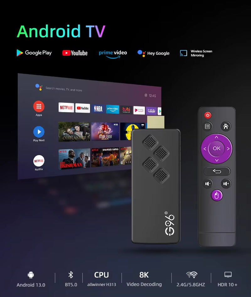 Original G96 TV Stick 8K Android13 Streaming Media 2GB 16GB Multi Language TV Dongle Allwinner H313 VS Amazon Fire Stick