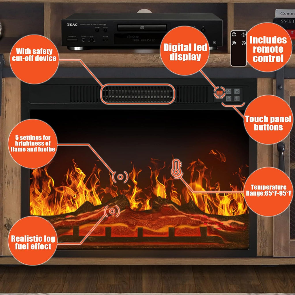 Fireplace TV Stand up to 65",Media Storage Electric Fireplace Tv Stands for Living Room (Rustic Oak)