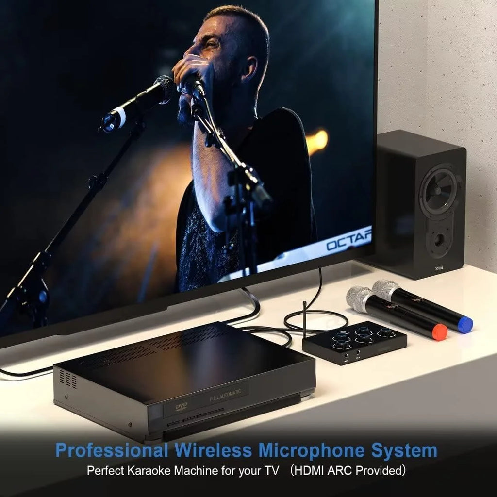 Portable Karaoke Microphone Mixer System Set with Dual UHF Wireless, Black