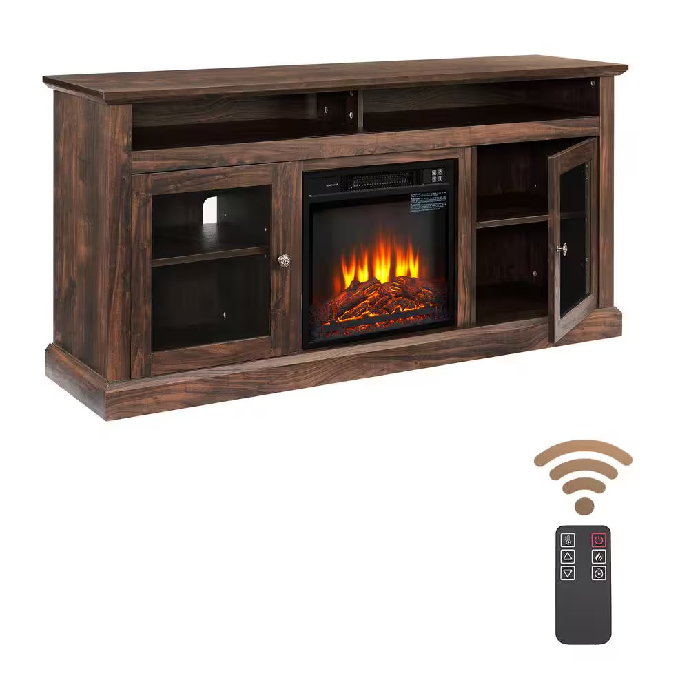 60 In. Freestanding Electric Fireplace TV Stand in Brown