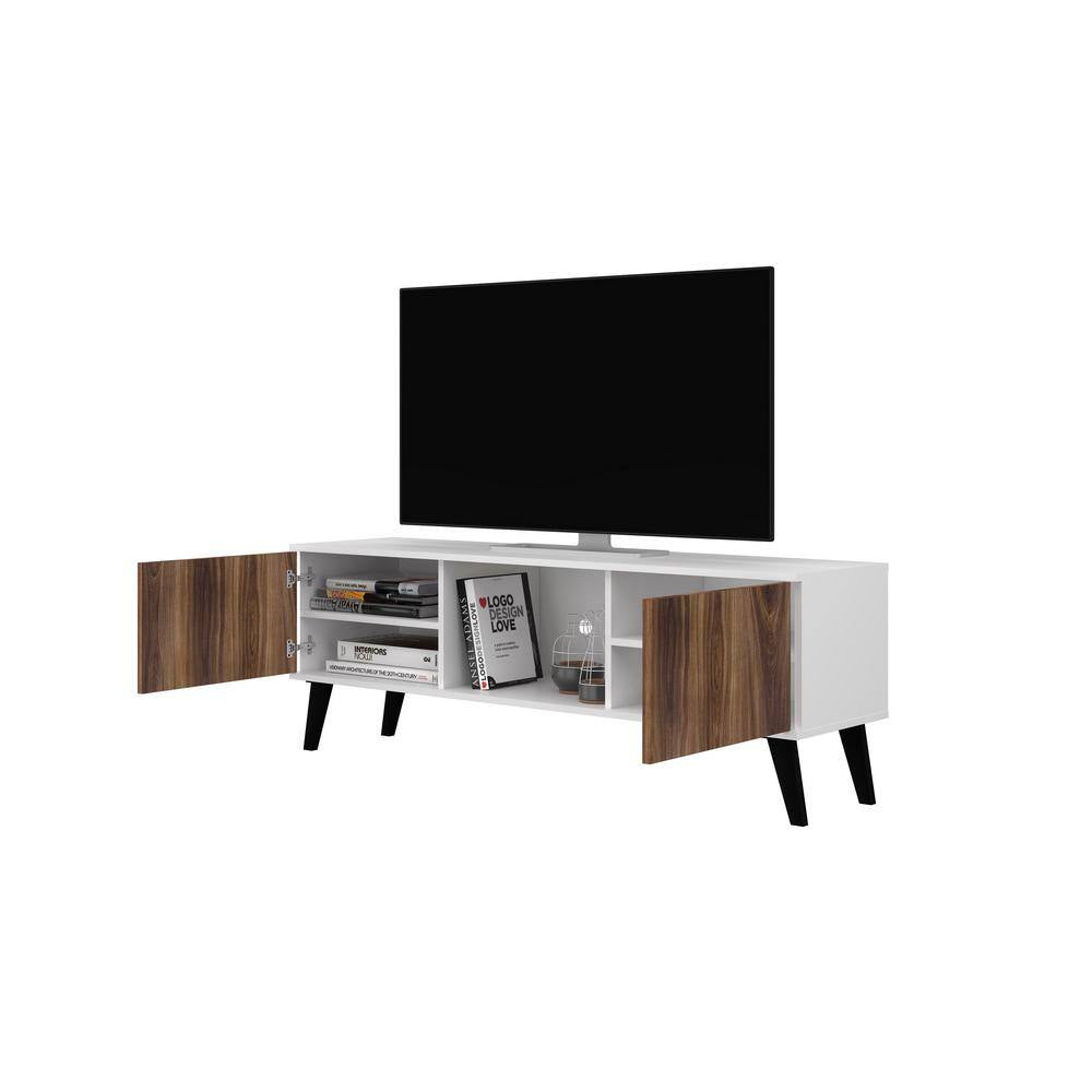 Saratoga 62.2 In. White and Nut Brown TV Stand Fits Tvs up to 60 In. with Storage Doors and Cable Management